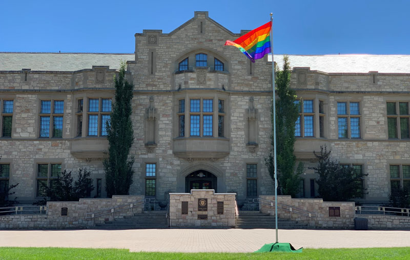 Pride flag on campus